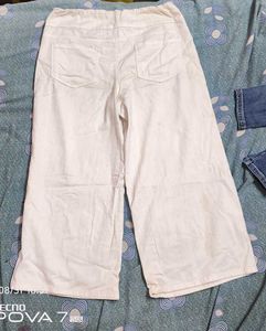 Cream Wide Leg Cropped Pants