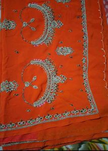 Exquisite Orange Embroidered Saree