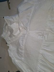 White Smocked Button-Up Blouse