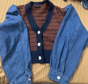 Stylish Cardigan with Denim Sleeves