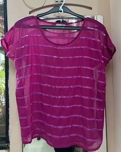 Sheer Fuchsia Top with Sequins