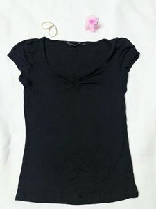 Black Ribbed Sweetheart Neck Top