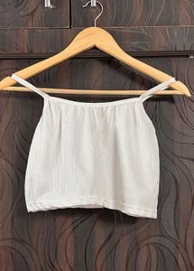 Ribbed White Spaghetti Strap Crop Top