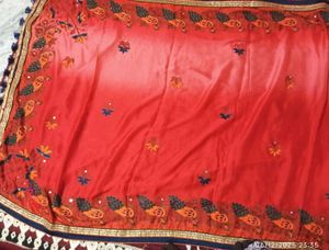 Vibrant Red Embroidered Peacock Saree