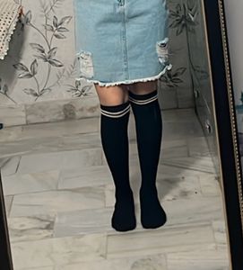 Black Knee-High Socks with Stripes