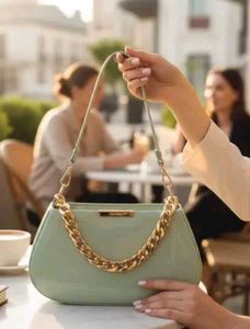 Stylish Light Green Shoulder Bag with Gold Chain