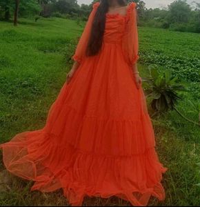 orange ruffle gown