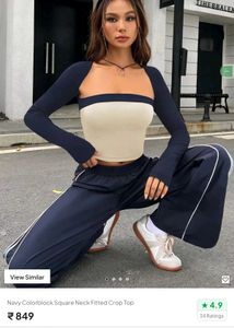 Newme Navy Colorblock Square Neck Crop Top