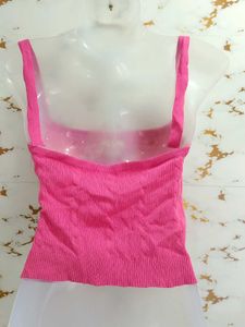 Pink Ribbed Crop Top with Heart Detail