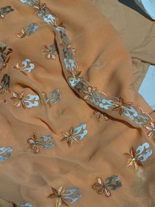 Embroidered Peach Saree blouse petticoat