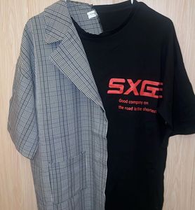 Asymmetrical Plaid Blazer T-Shirt Combo