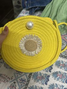 Yellow crochet bag with Flower Detail