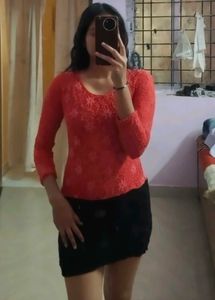 Chic Red Floral Lace &amp; Black Textured Dress