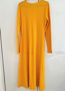 Ribbed Long Sleeve Midi Dress - Mustard Yellow