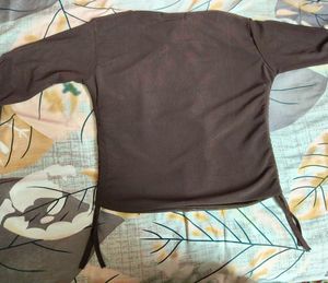 Coffee Brown Ruched Mesh Long Sleeve Top