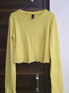 Cute Yellow Cropped Ribbed Top
