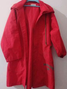 Vibrant Red Hooded Duster Coat