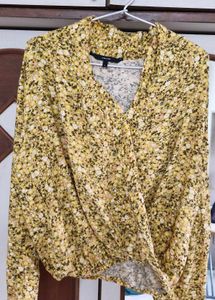 Chic Yellow Floral Wrap Blouse