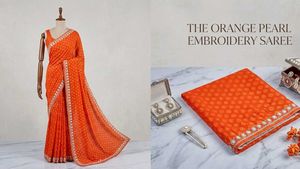 Orange Pearl Embroidery Saree.