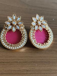 Designer Pink & Gold Earrings with Pearls