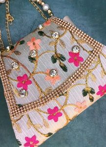 Embroidered Clutch with Pearl Handle