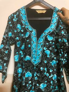 Black Kurta with Blue Floral Embroidery