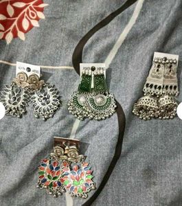 Combo Set Of 4 Pair Oxidized Silver Plated Earring