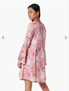 Chic Pink Floral Bell Sleeve Dress