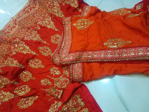 Stunning Orange &amp; Red Embroidered Lehenga Choli