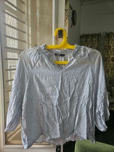 Women's Blue & White Striped Cotton Blend