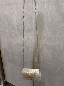 Chic Barbie Pearl Handle Tweed Clutch Bag