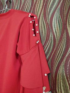 Red Bell Sleeve Short Length Top