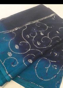 Elegant Blue Ombre Saree with Silver Embellishment