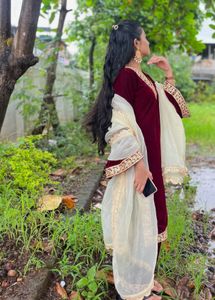 Elegant Velvet Kurta Set with Dupatta