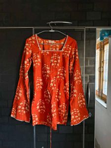 Orange Floral Print Kurta