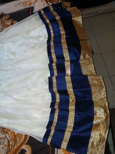 Elegant White &amp; Navy Embroidered Lehenga Choli
