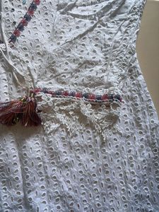 White Eyelet Kurta Set with Tassels