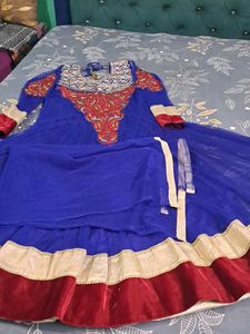 Stunning Blue anarkali heavey flair with Dupatta