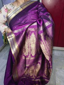 Elegant Purple Silk Saree with Gold Border