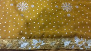fix rate mustard totally new sari with stitch blou