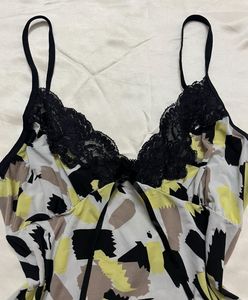 Abstract Print Camisole with Lace Trim