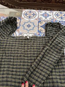 Green Plaid Long Sleeve Top