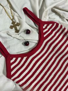 Retro Red &amp; White Striped Crop Tank🍒