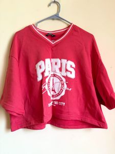 Zudio oversized Crop Top (M) | Paris Print | Soft