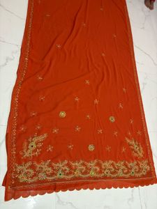 Embroidered rust  Orange Saree