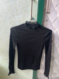 Chic Black Ribbed Mock Neck Top