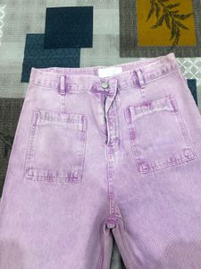 Pink Wide Leg Jeans With Front Pocket