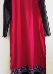 Libas Pink &amp; Black Sheer Sleeve Kurta