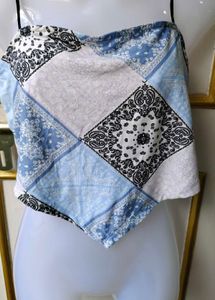 Blue Patchwork Crop Top