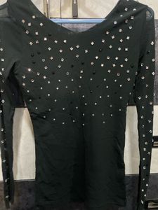 Black Embellished Long Sleeve Top